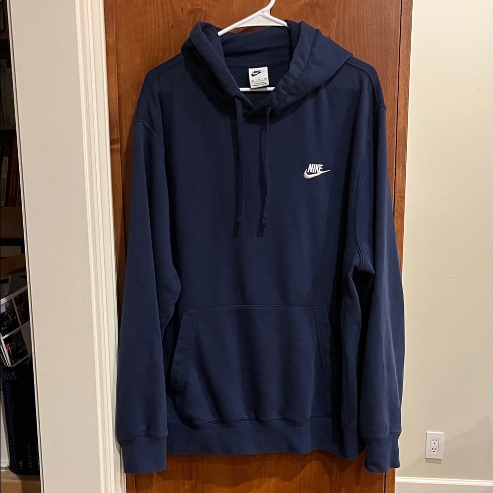 Nike Men's Deep Blue Hoodie with White Emblem